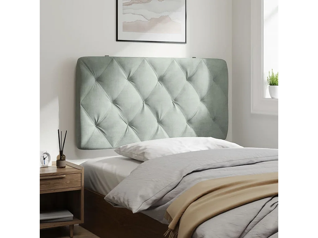 Coussin de tête de lit gris clair 100cm velours