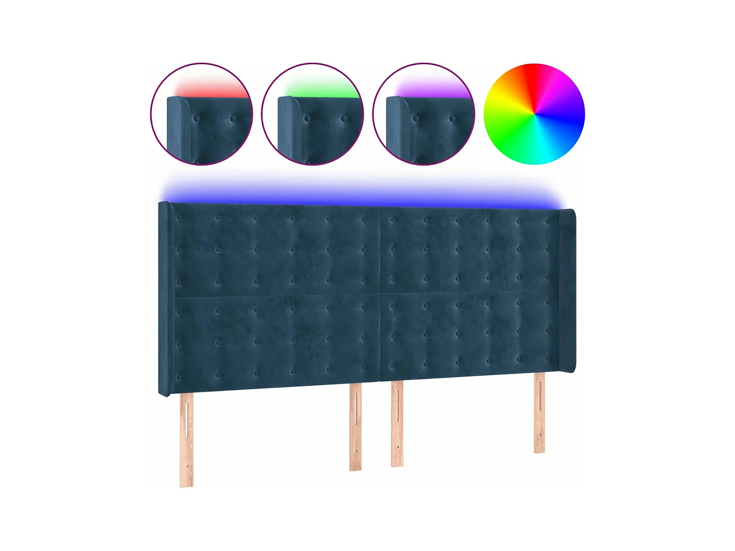 Tête de lit à LED Bleu foncé 183x16x118-128 Velours