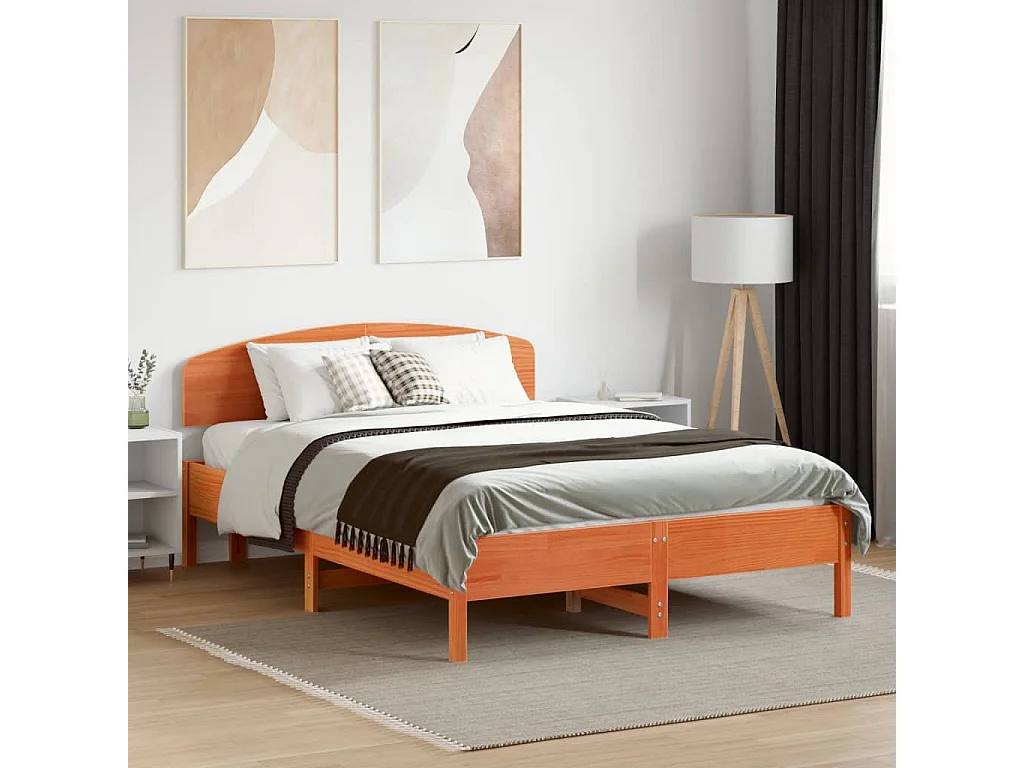 Tête de lit marron 135cm bois massif de pin