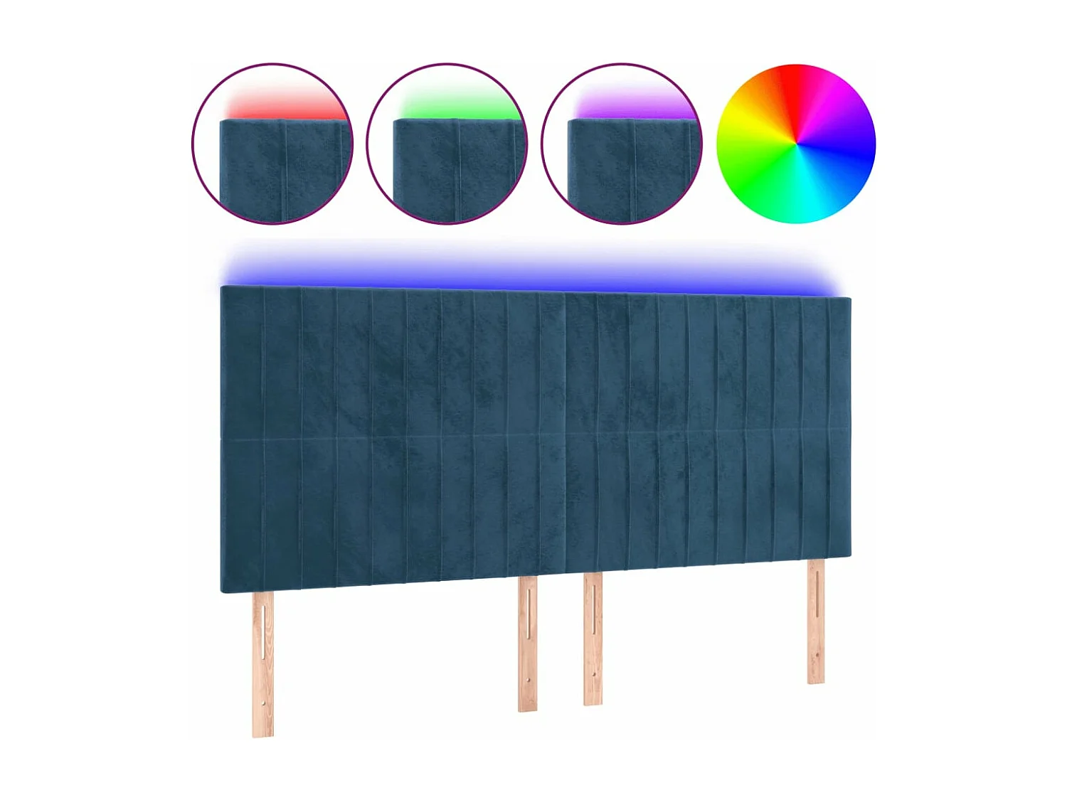 Tête de lit à LED Bleu foncé 200x5x118-128 Velours