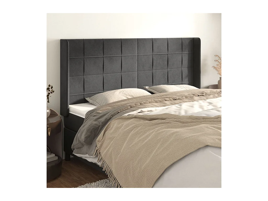 Tête de lit avec oreilles Gris foncé 203x16x118-128 Velours