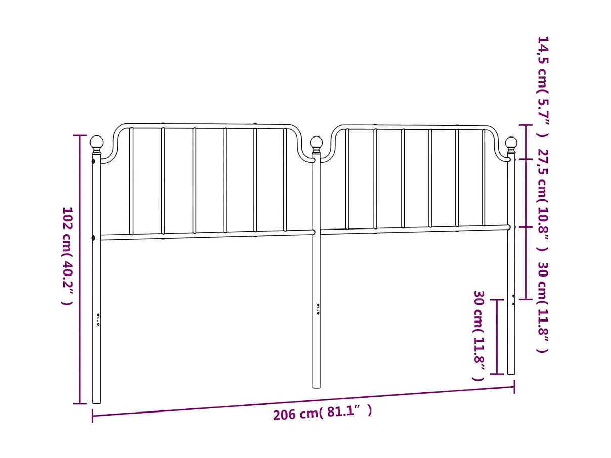 Tête de lit métal noir 200cm