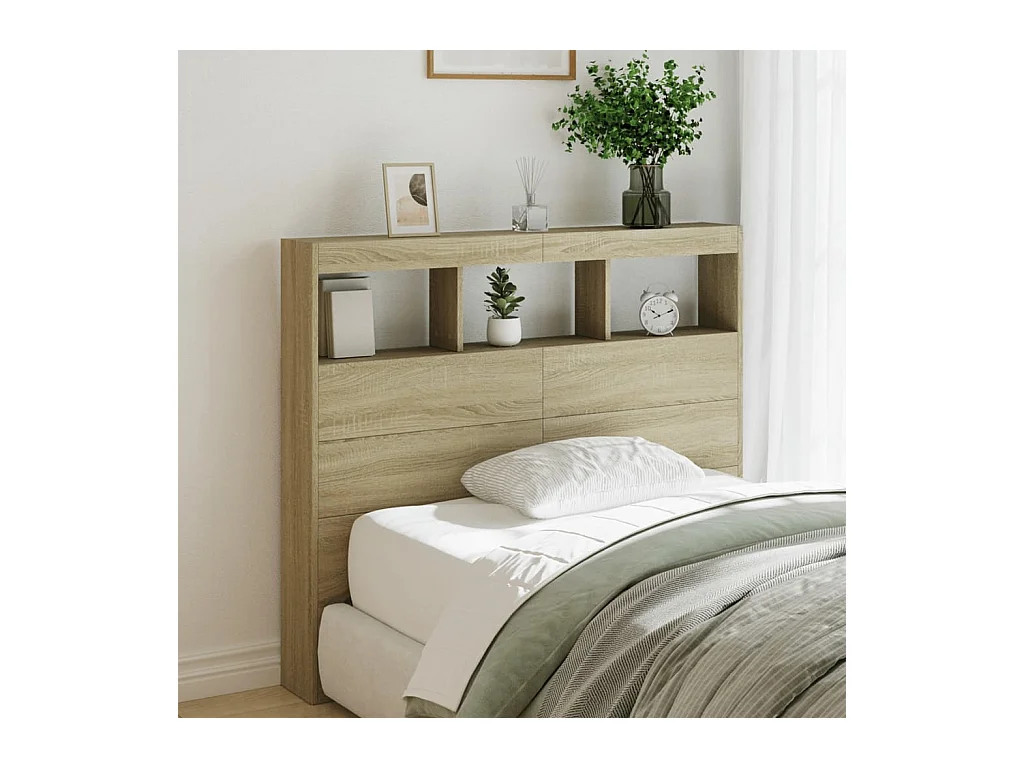Armoire tête de lit avec LED chêne sonoma 120x17x102