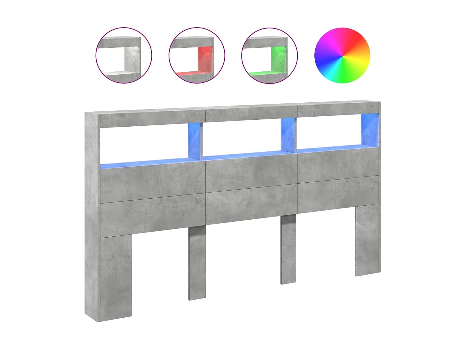 Armoire tête de lit avec LED gris béton 180x17x102