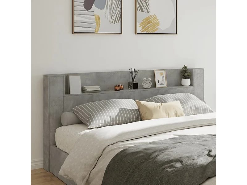 Armoire tête de lit avec LED gris béton 220x16,5x103,5