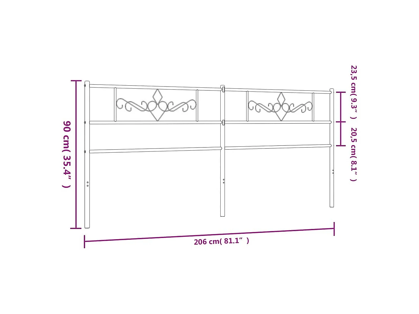 Tête de lit métal blanc 200cm