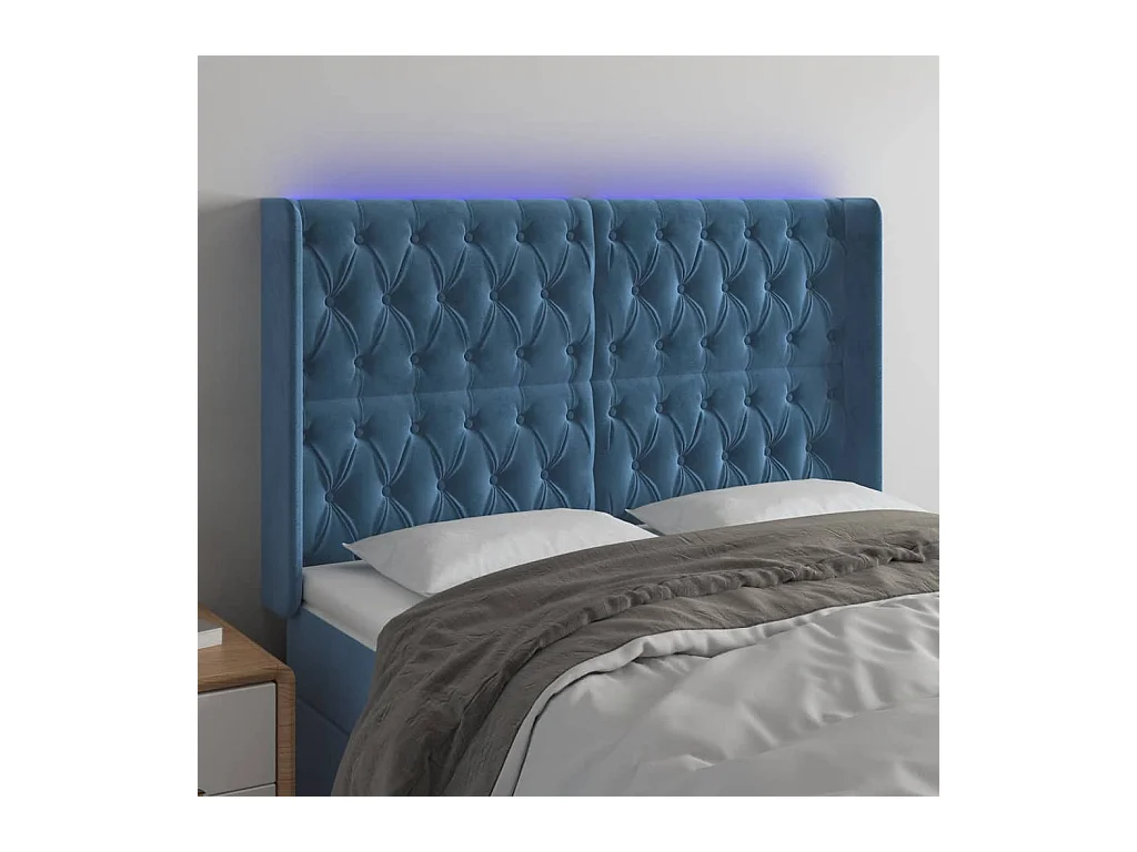 Tête de lit à LED Bleu foncé 147x16x118-128 Velours