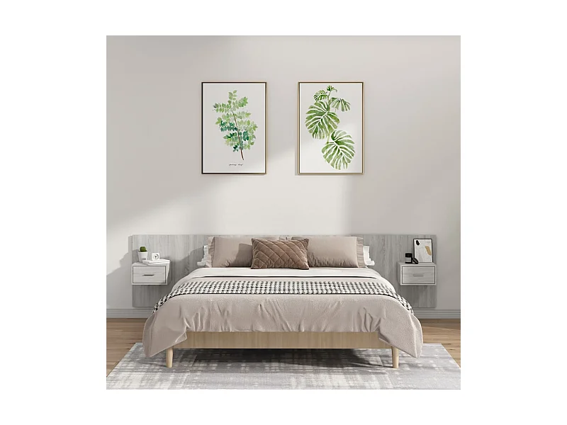 Tête de lit avec armoires Gris sonoma Bois d'ingénierie