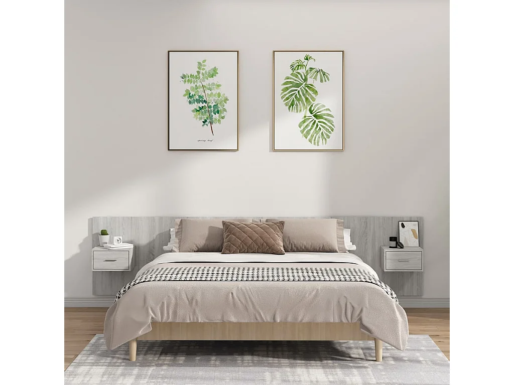 Tête de lit avec armoires Gris sonoma Bois d'ingénierie