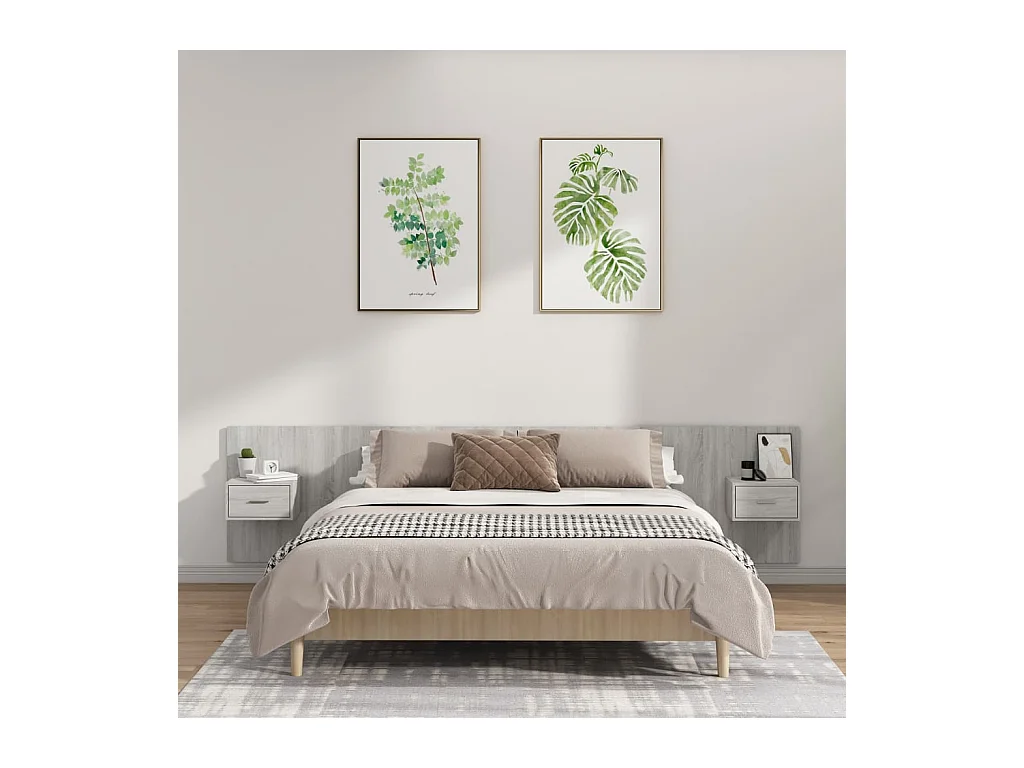 Tête de lit avec armoires Gris sonoma Bois d'ingénierie