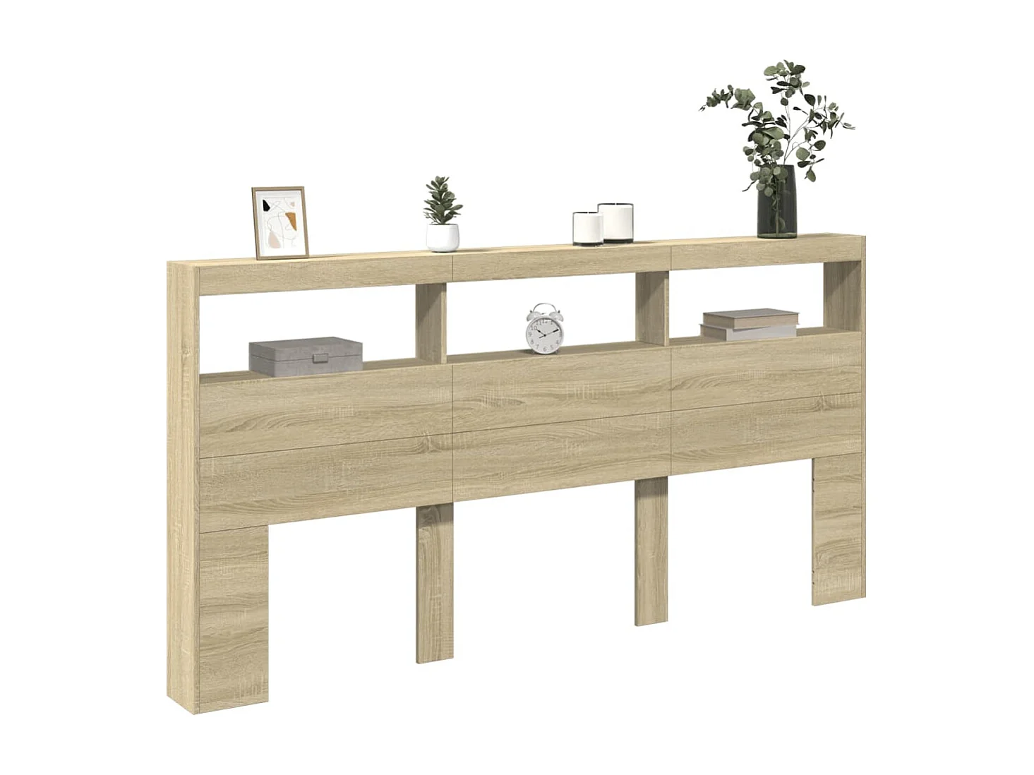 Armoire tête de lit avec LED chêne sonoma 200x17x102