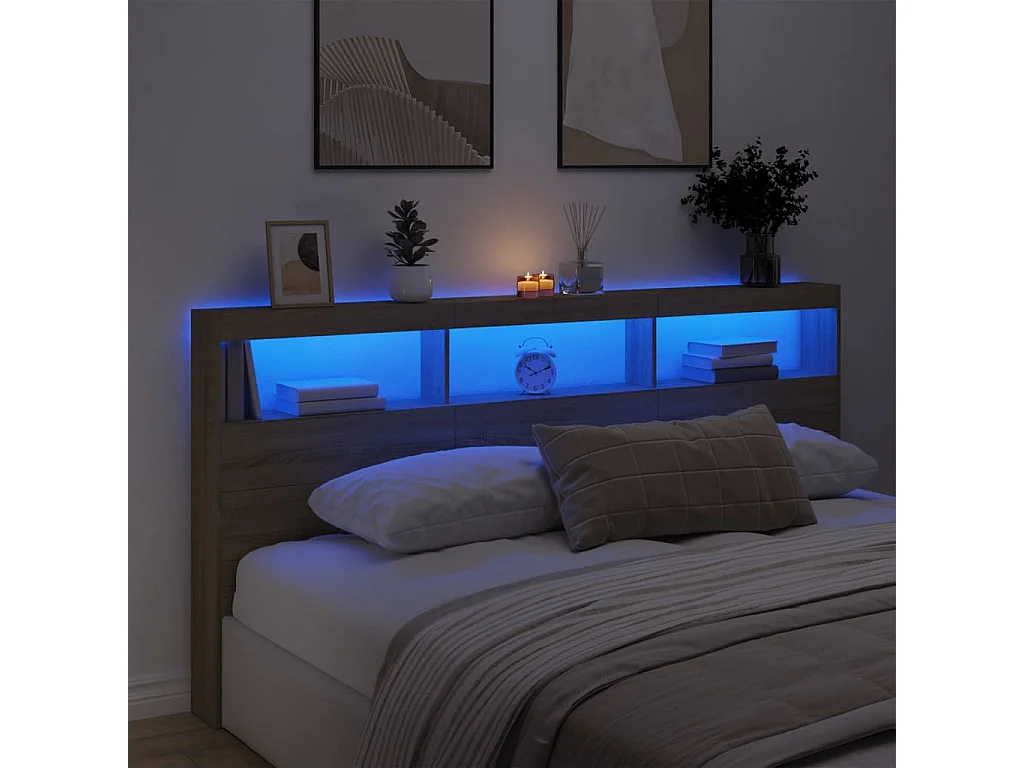 Armoire tête de lit avec LED chêne sonoma 200x17x102