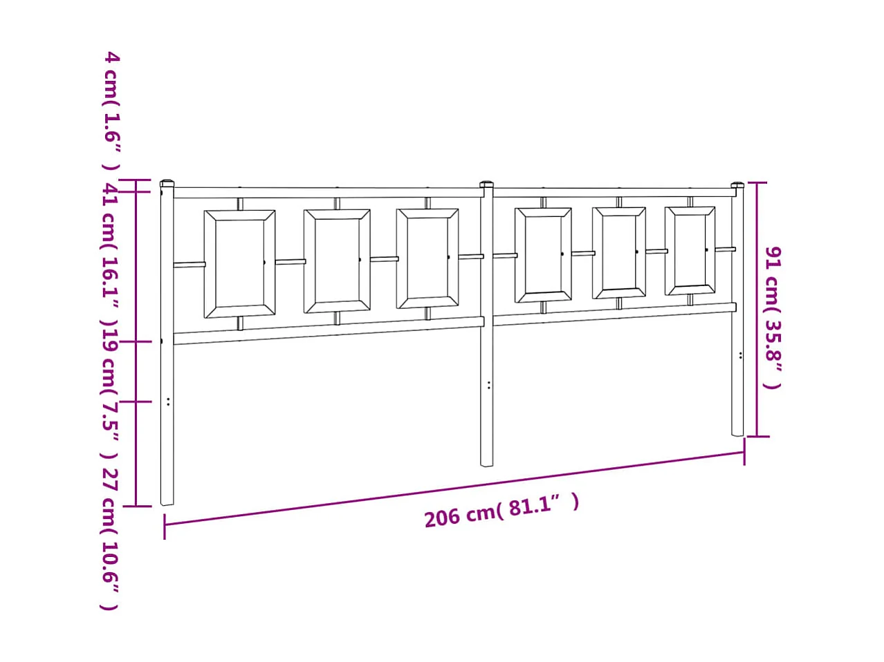 Tête de lit métal noir 200cm