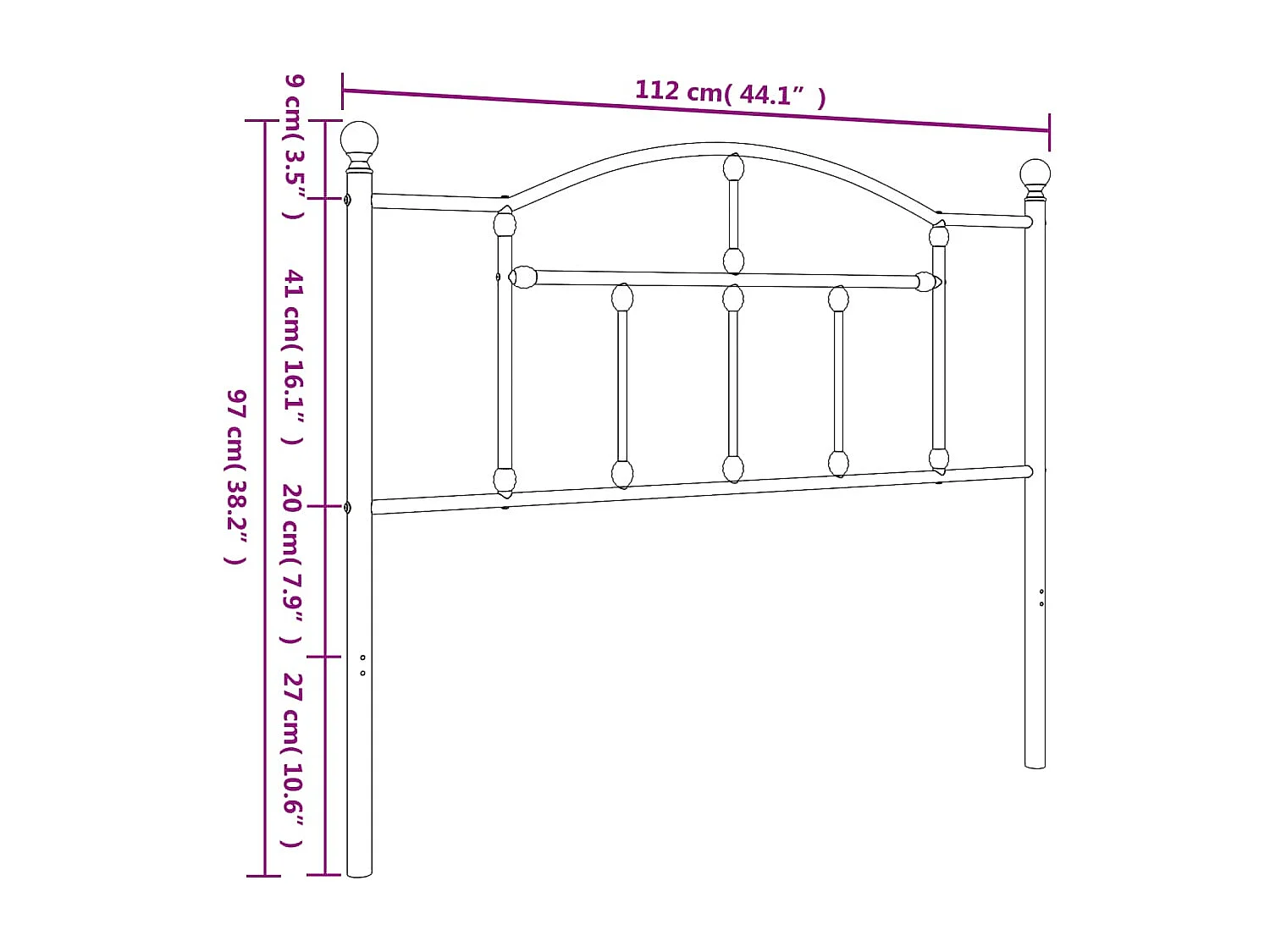 Tête de lit métal noir 107cm