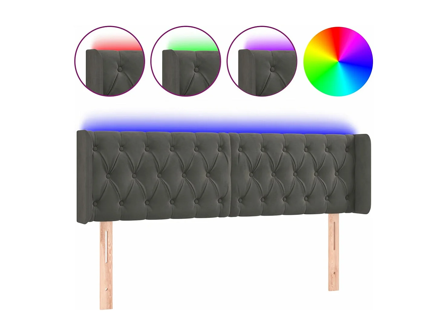 Tête de lit à LED Gris foncé 147x16x78-88 Velours
