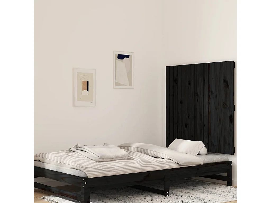 Tête de lit murale Noir 95,5x3x90 Bois massif de pin