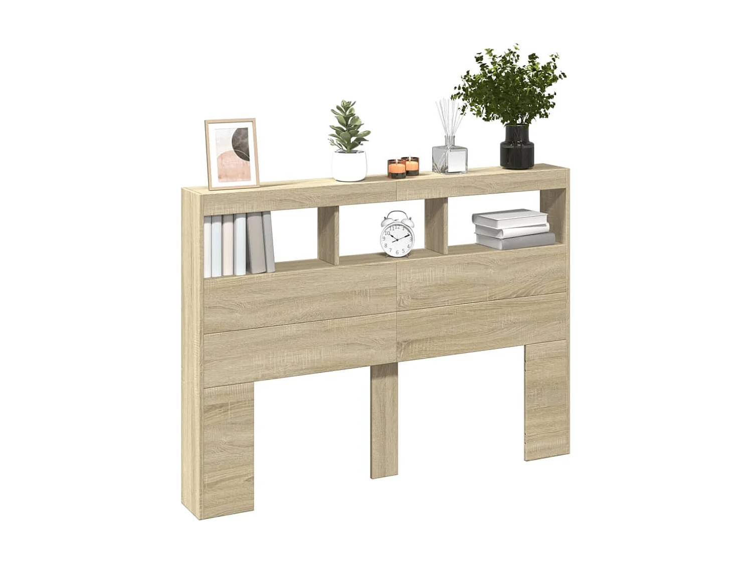 Armoire tête de lit avec LED chêne sonoma 140x17x102