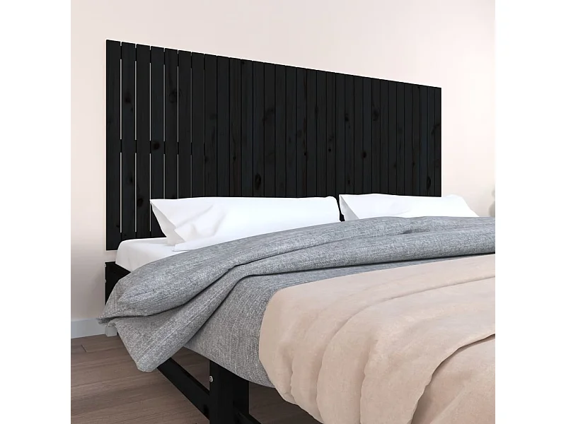 Tête de lit murale Noir 204x3x90 Bois massif de pin