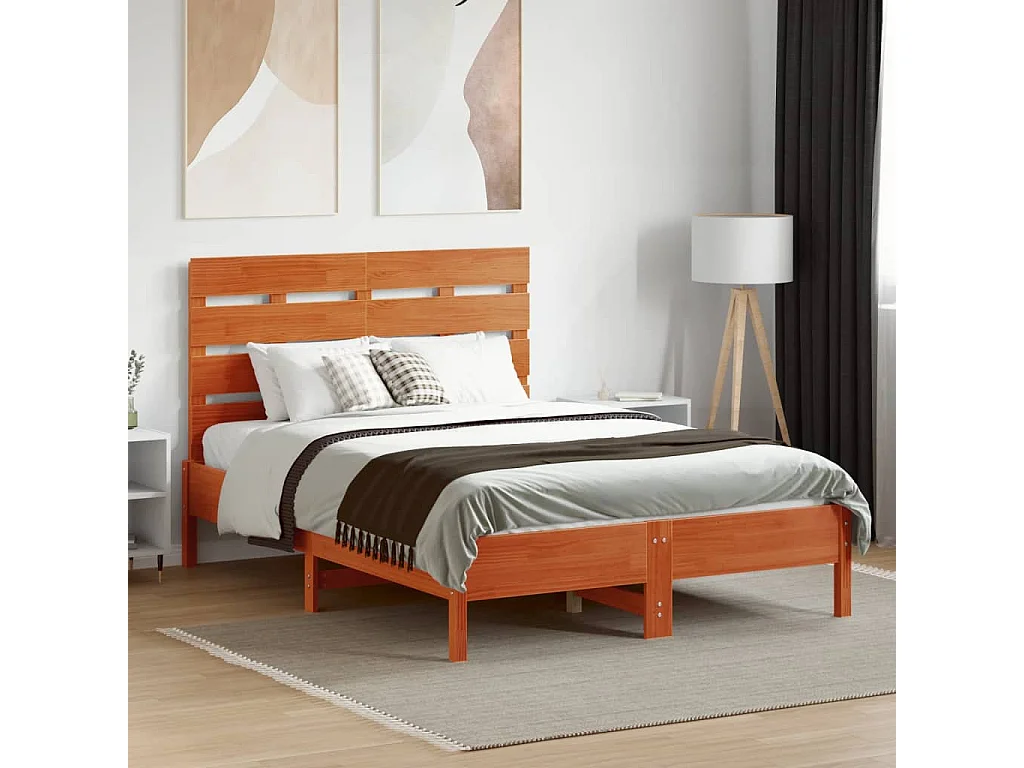 Tête de lit marron 120cm bois massif de pin