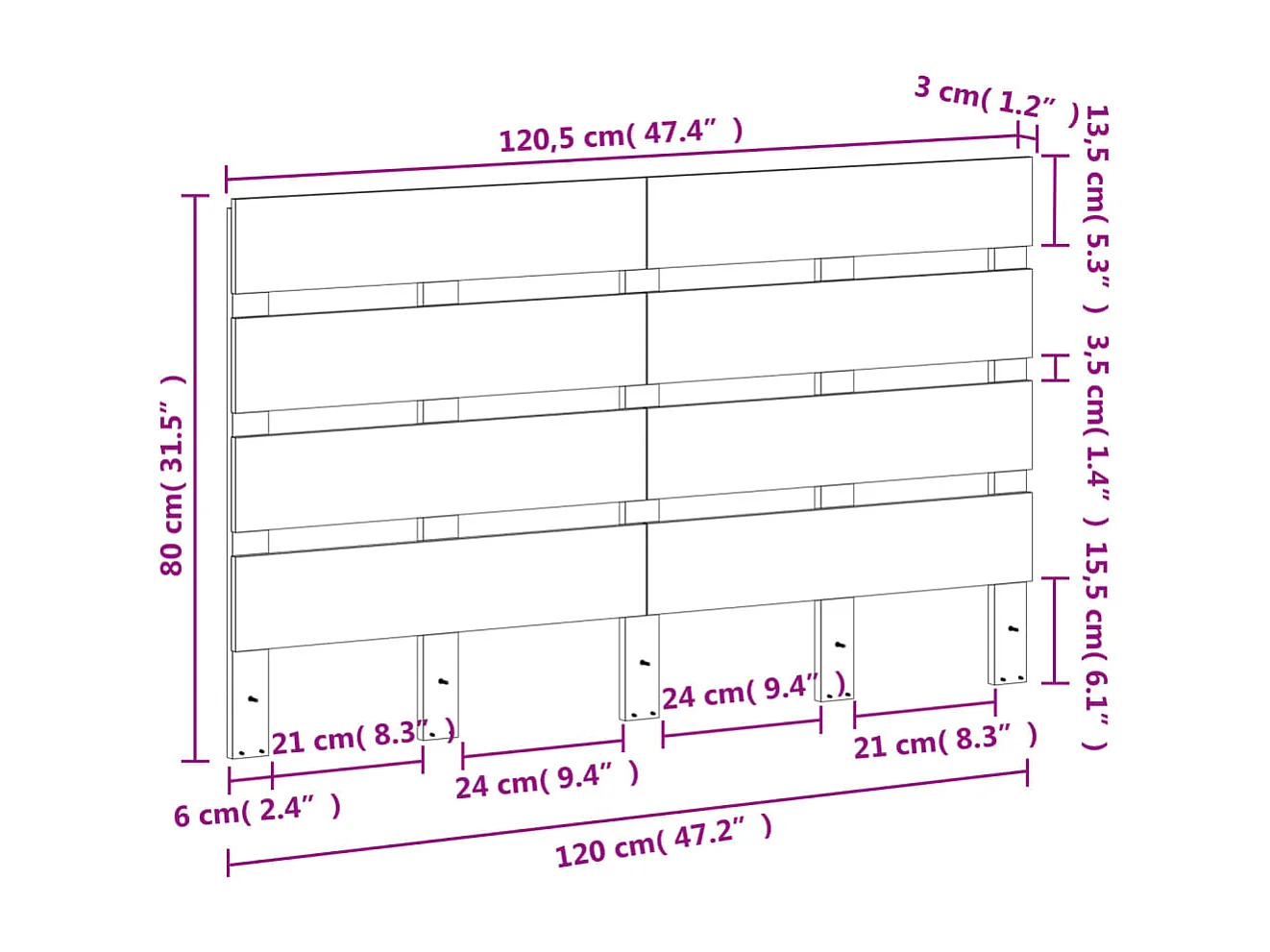 Tête de lit marron 120cm bois massif de pin