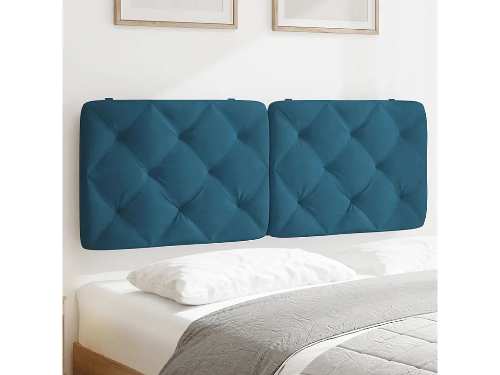 Coussin de tête de lit bleu 140cm velours
