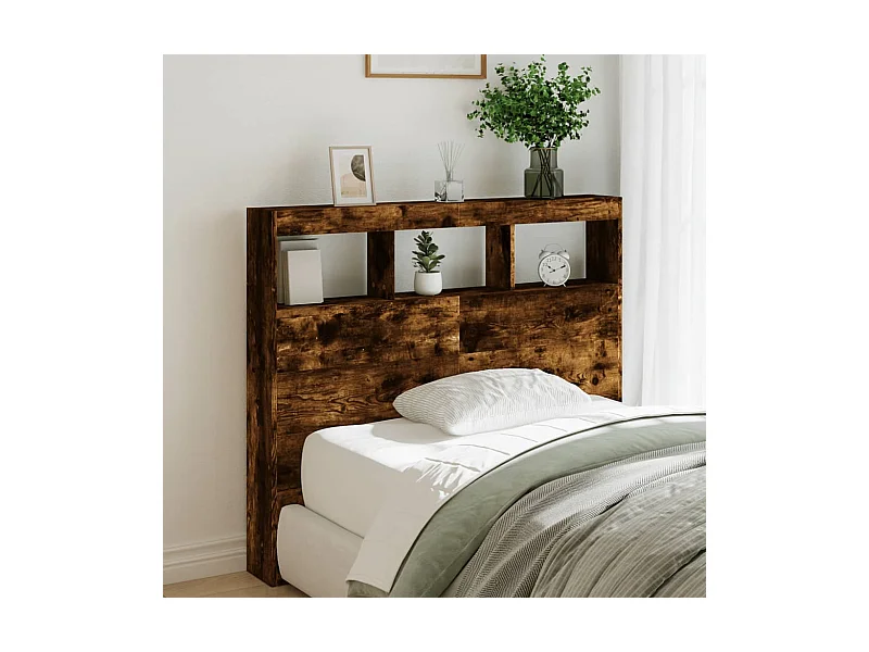 Armoire tête de lit avec LED chêne fumé 120x17x102