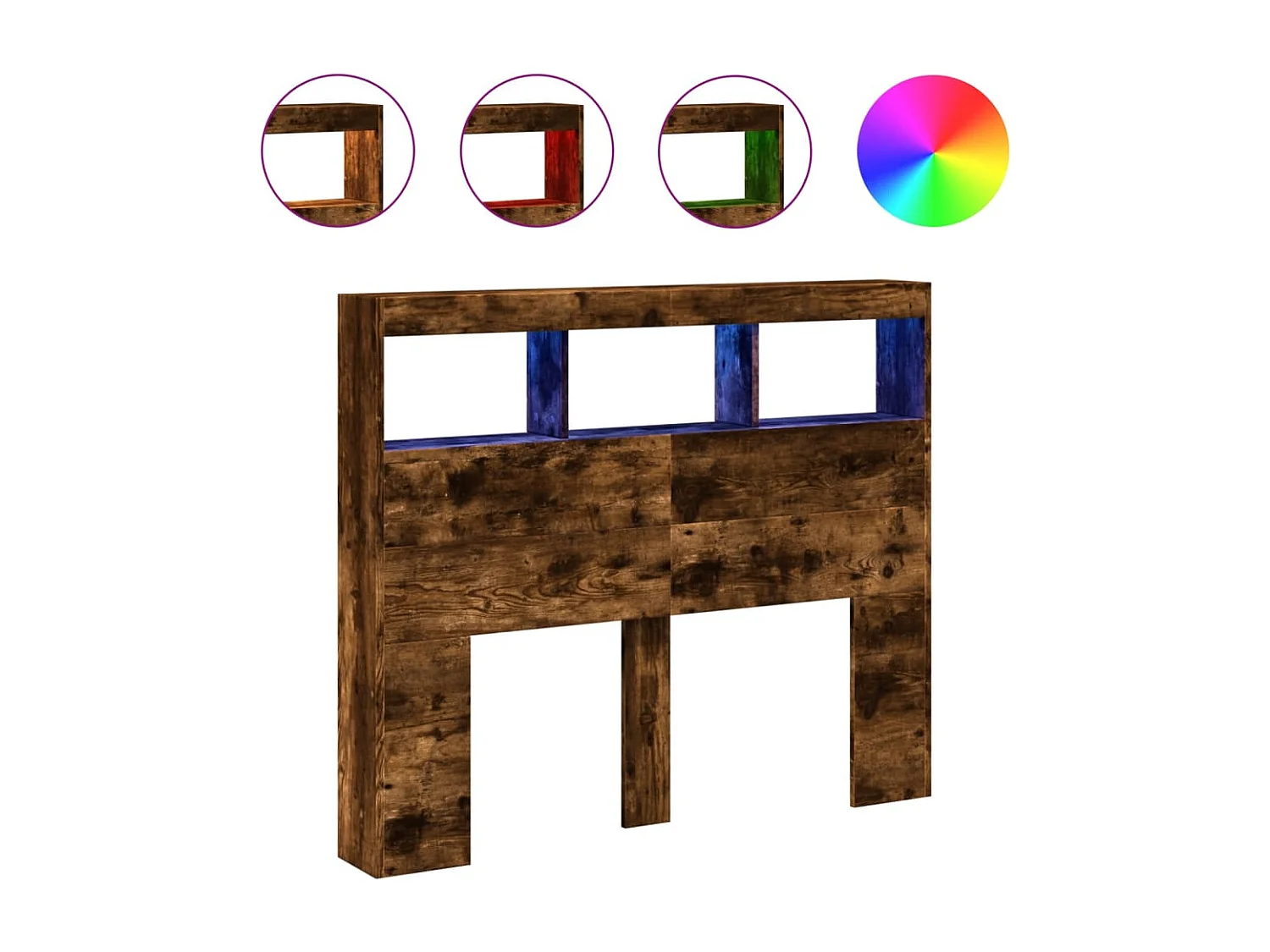 Armoire tête de lit avec LED chêne fumé 120x17x102