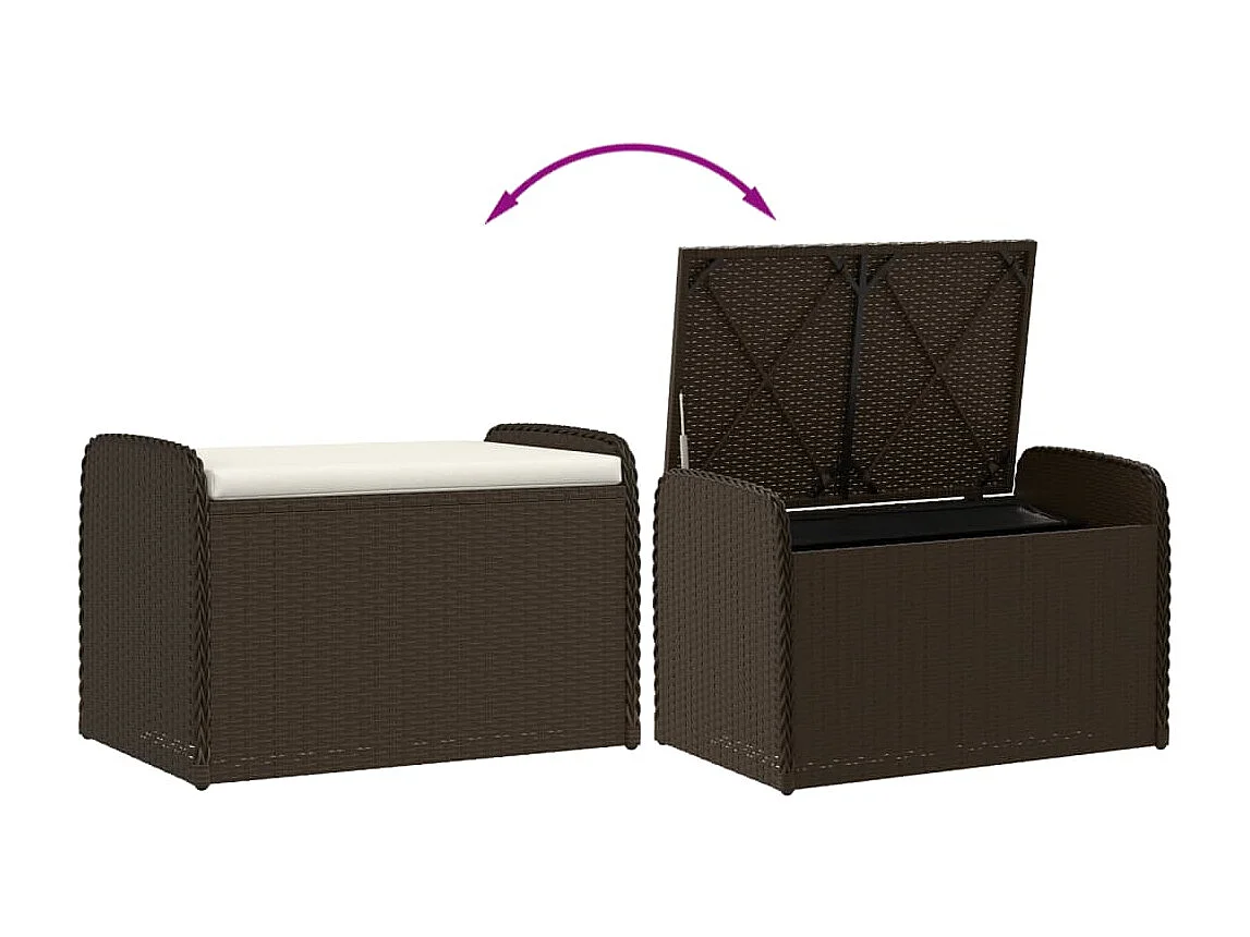 Banc de rangement et coussin marron 80x51x52 résine tressée