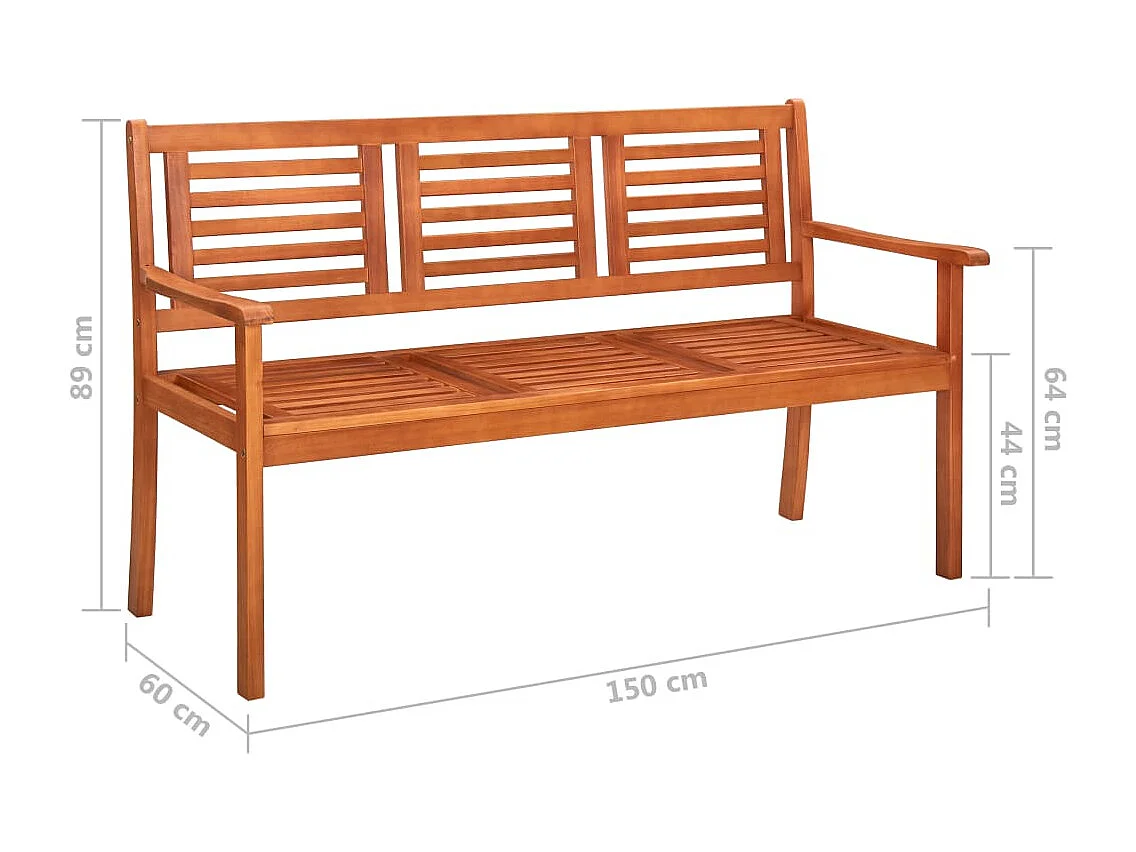 Banc de jardin 3 places avec coussin 150cm Bois d'eucalyptus 4
