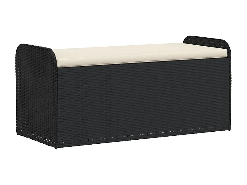 Banc de rangement avec coussin noir 115x51x52 résine tressée