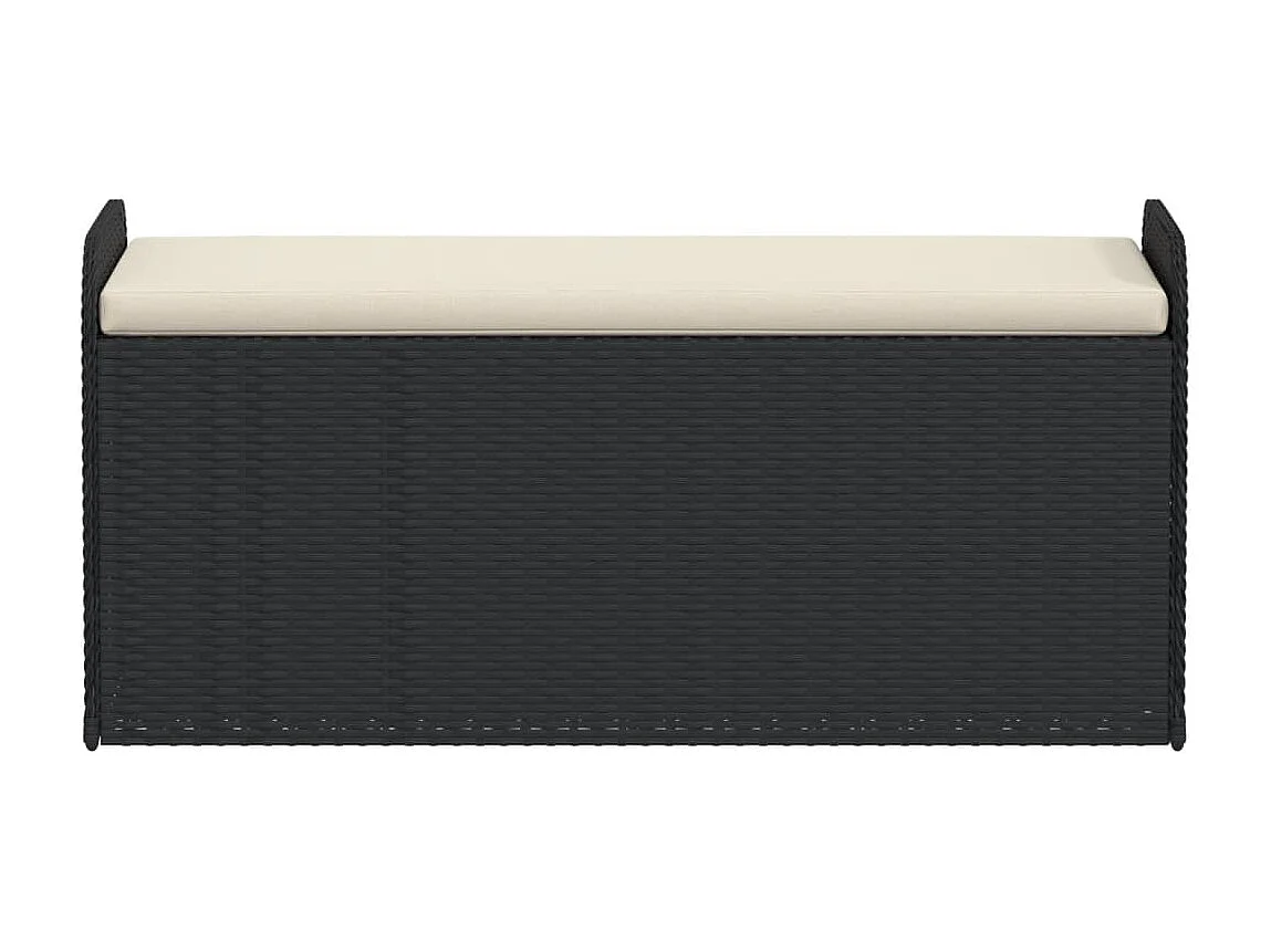 Banc de rangement avec coussin noir 115x51x52 résine tressée