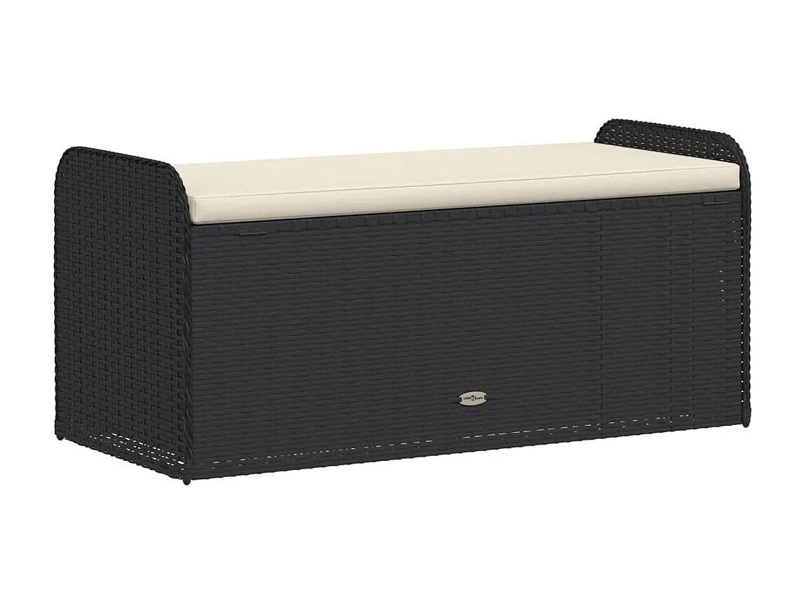 Banc de rangement avec coussin noir 115x51x52 résine tressée