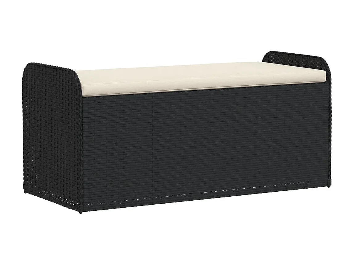 Banc de rangement avec coussin noir 115x51x52 résine tressée