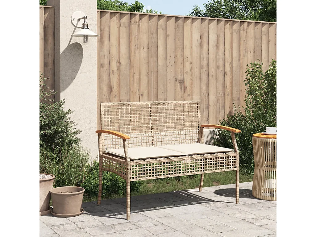 Banc de jardin avec coussin beige résine tressée et acacia