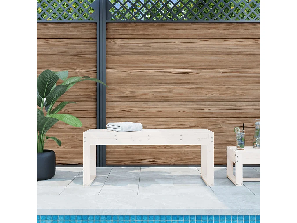 Banc de jardin blanc 110x38x45 bois massif de pin
