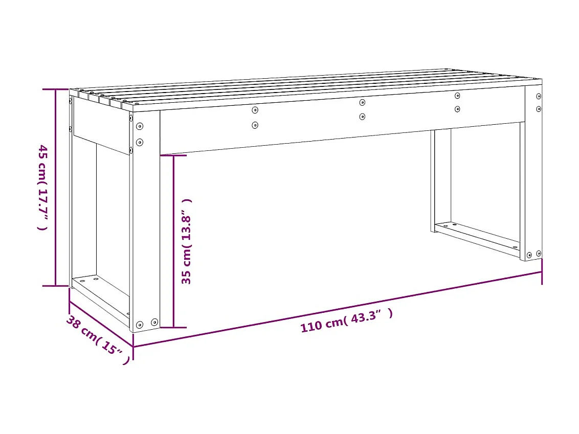 Banc de jardin blanc 110x38x45 bois massif de pin
