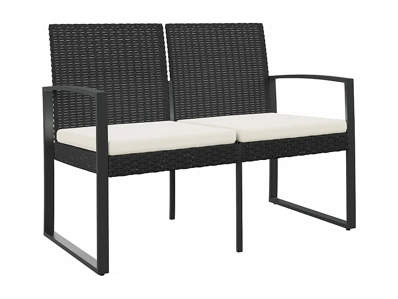 Banc de jardin à 2 places avec coussins noir rotin PP