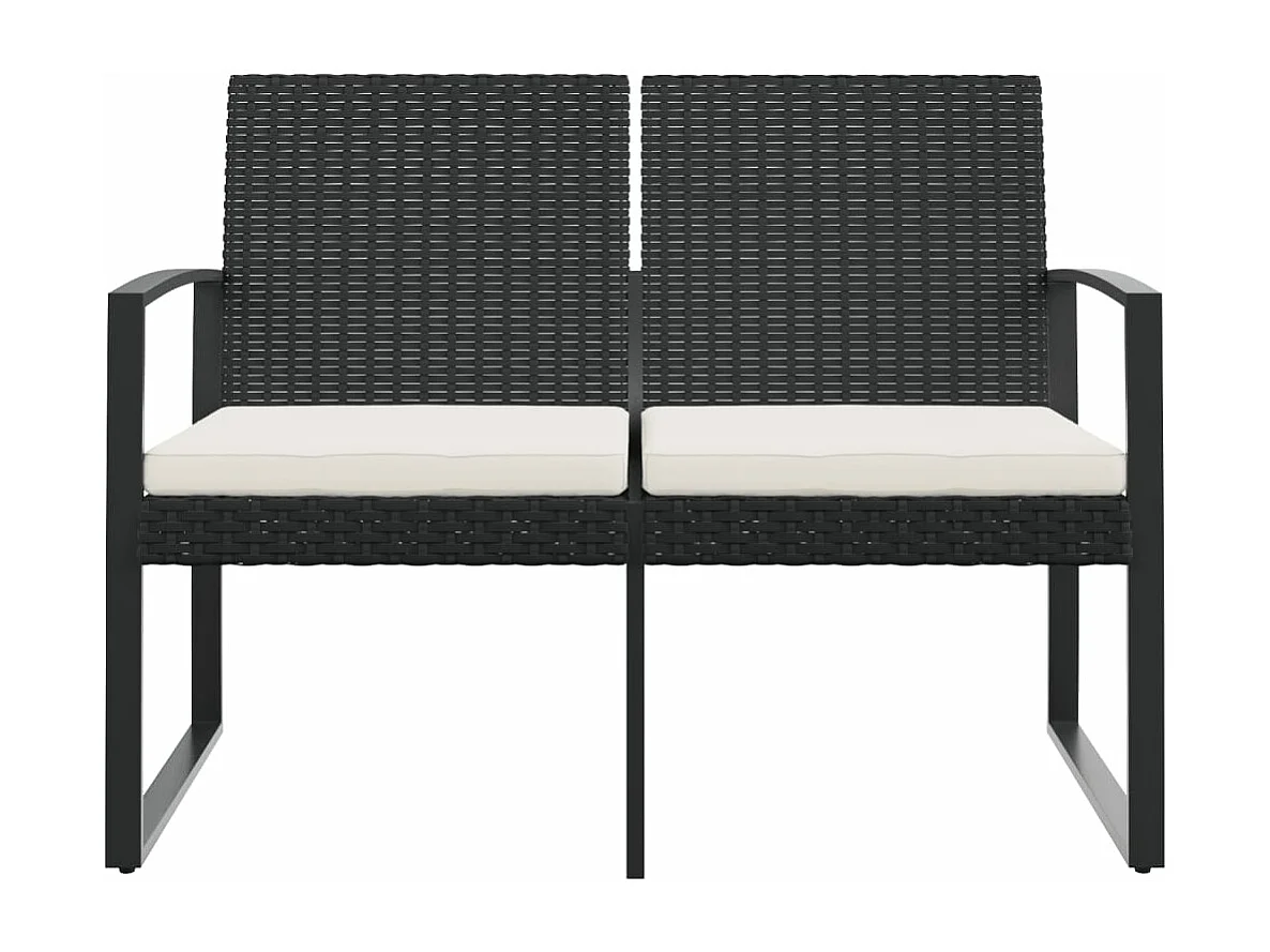 Banc de jardin à 2 places avec coussins noir rotin PP