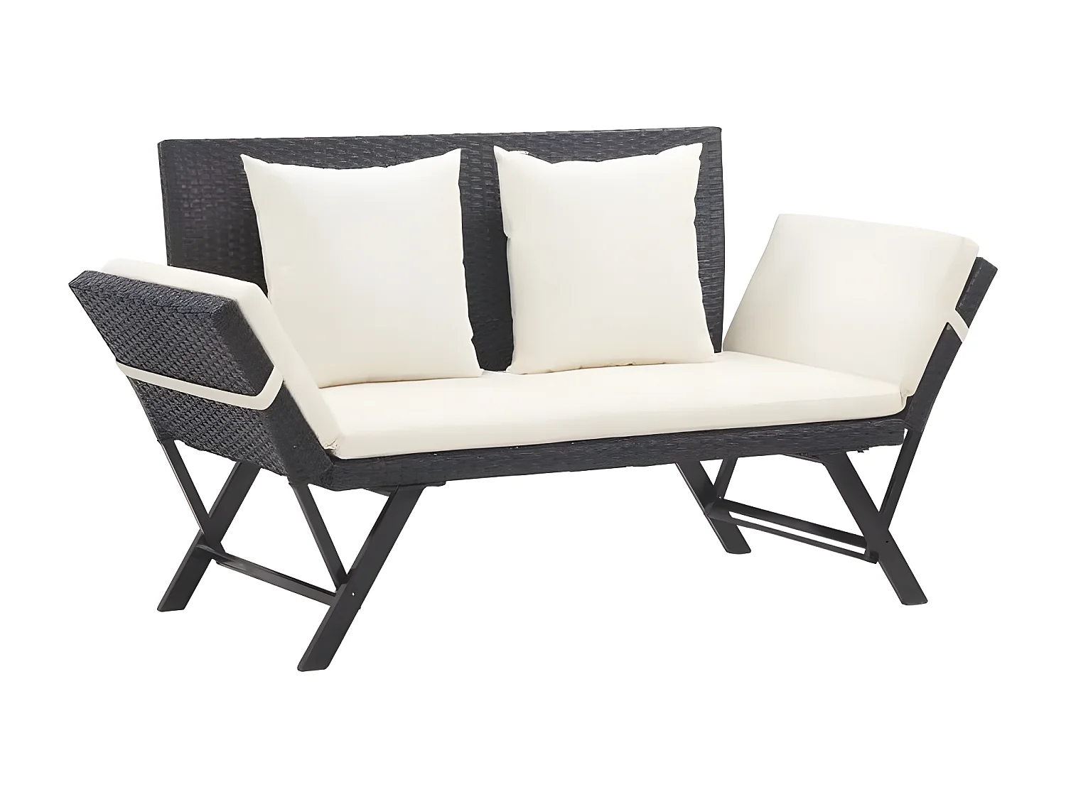 Banc de jardin polyester blanc et résine tressée noire Risto