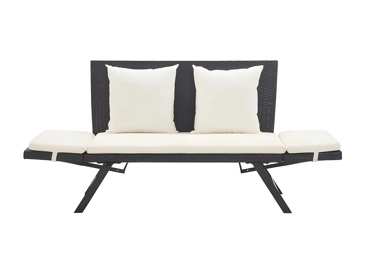 Banc de jardin polyester blanc et résine tressée noire Risto