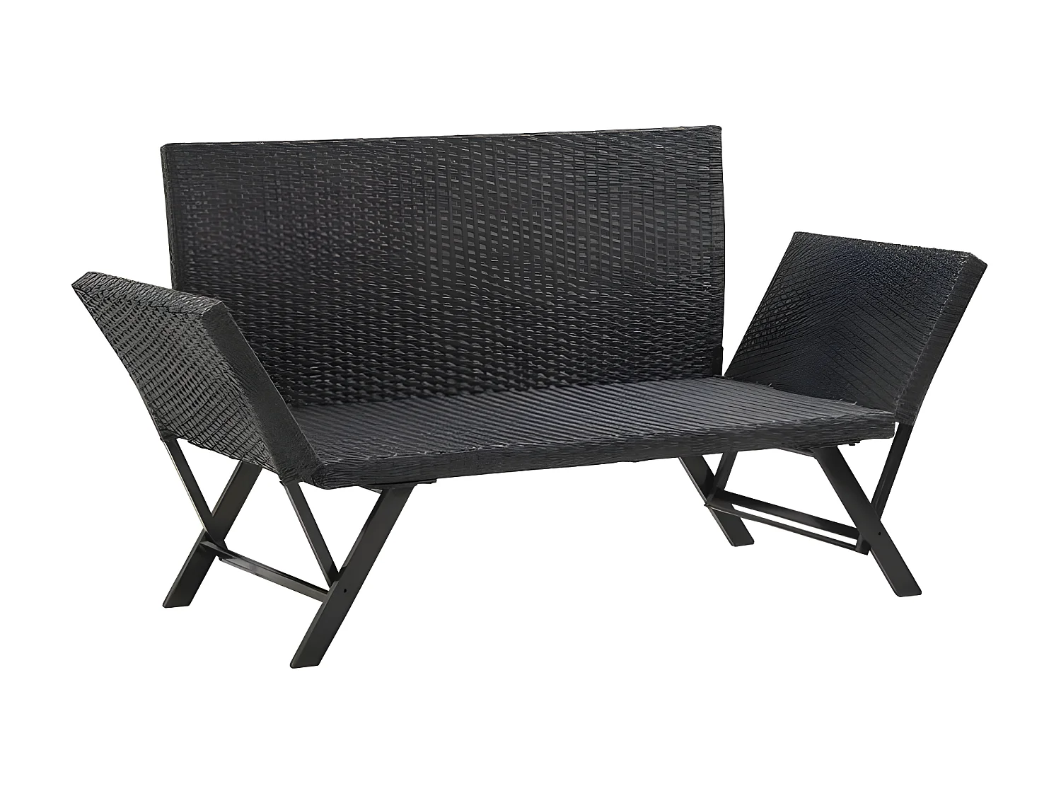 Banc de jardin polyester blanc et résine tressée noire Risto