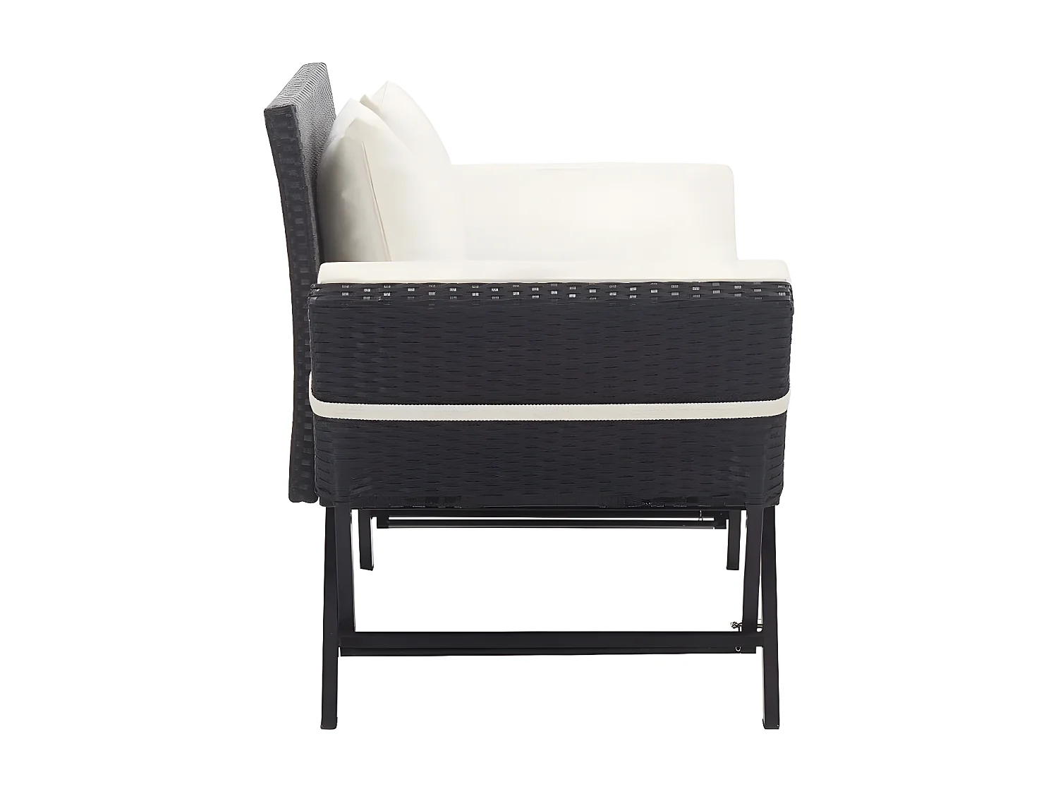 Banc de jardin polyester blanc et résine tressée noire Risto
