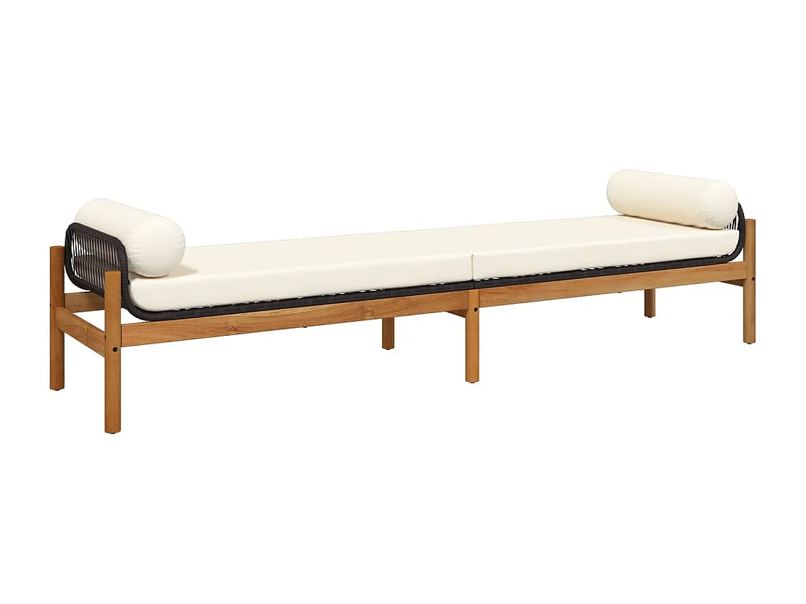 Banc de jardin avec coussin noir résine tressée acacia