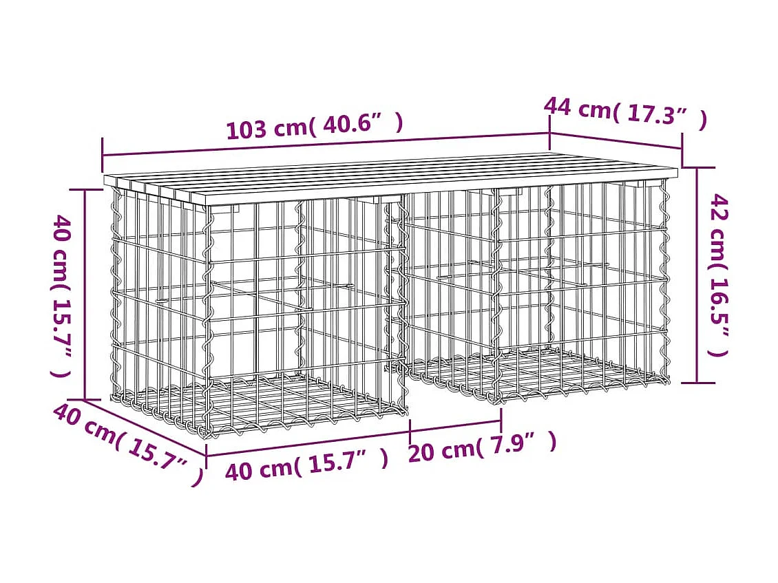 Banc de jardin design de gabion 103x44x42 bois massif de pin