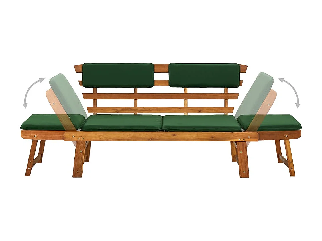 Banc de jardin avec coussins 2-en-1 190cm Bois solide d'acacia