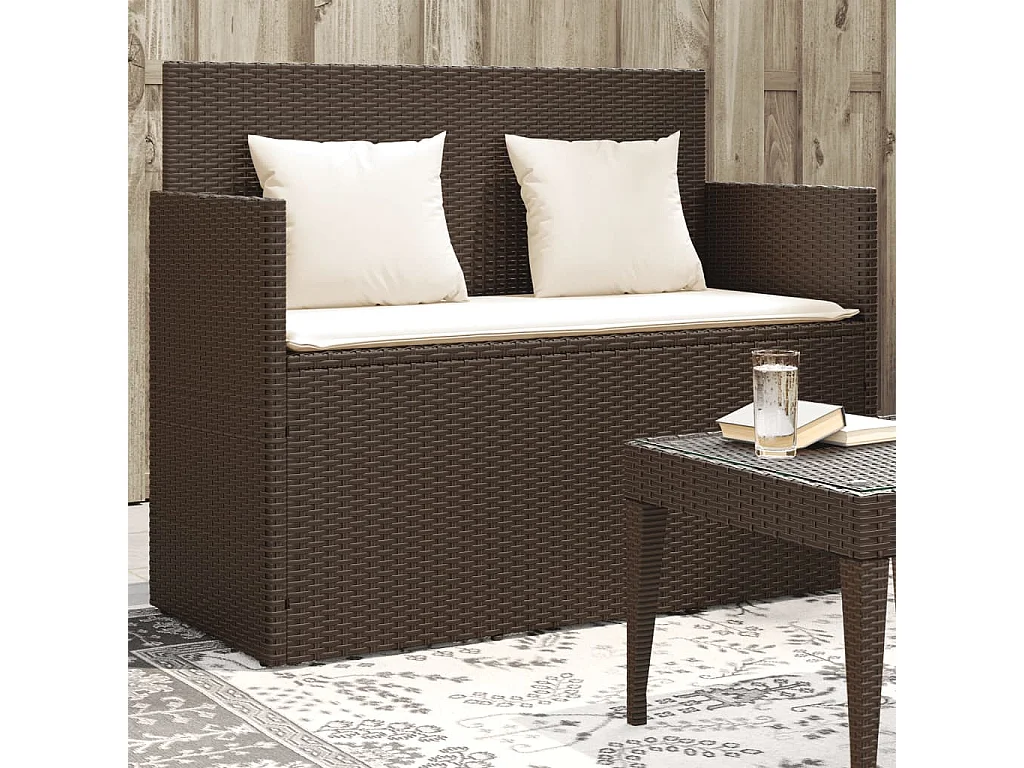 Banc de jardin avec coussins marron résine tressée