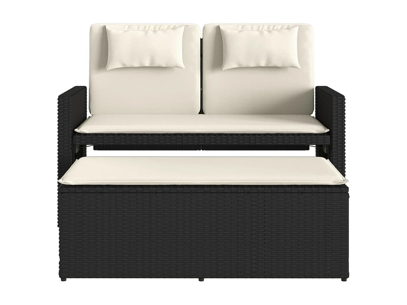 Banc inclinable de jardin avec coussins noir résine tressée