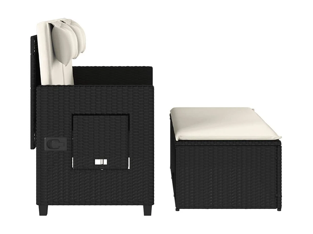 Banc inclinable de jardin avec coussins noir résine tressée