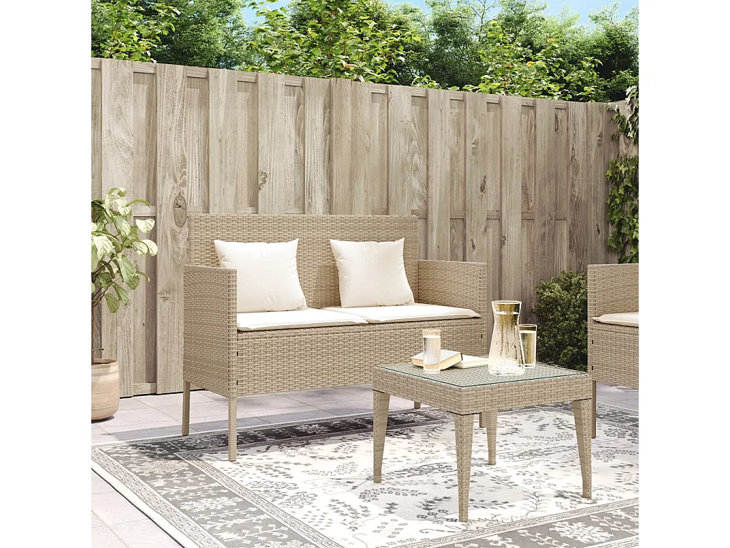 Banc de jardin avec coussins beige résine tressée