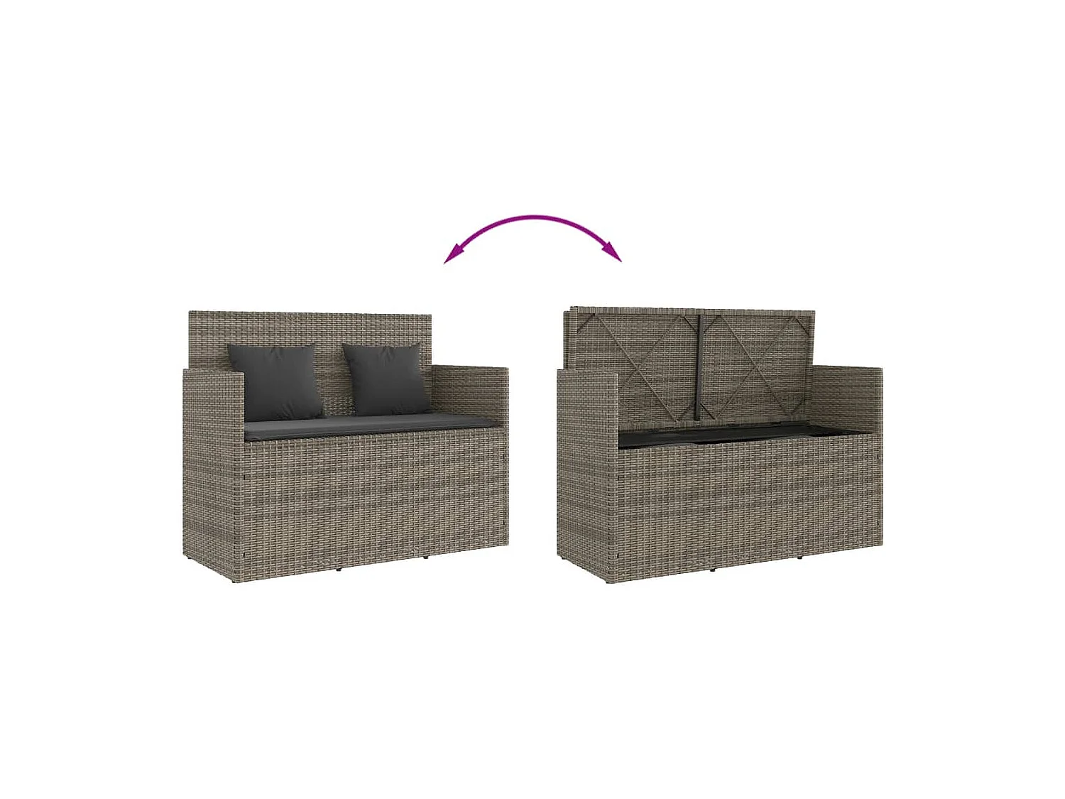 Banc de jardin avec coussins gris résine tressée